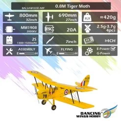 DW Hobby De Havilland DH-82 Tiger Moth 800mm ARF -Speelgoed Vliegtuig Winkel dw hobby de havilland dh 82 tiger moth 800mm arf 7