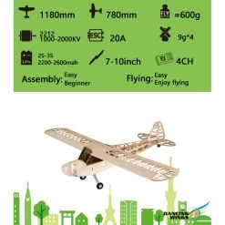 DW Hobby J3 Piper Cub 1.2m (CNC Wood Kit + Motor) -Speelgoed Vliegtuig Winkel dw hobby j3 piper cub 12m cnc wood kit motor 7